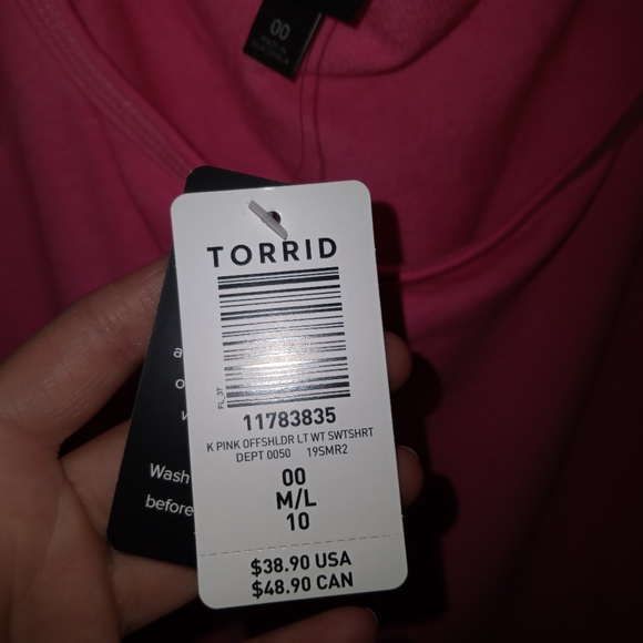 NEW Torrid Neon Pink Terry Off Shoulder Sweatshirt - Picture 3 of 3